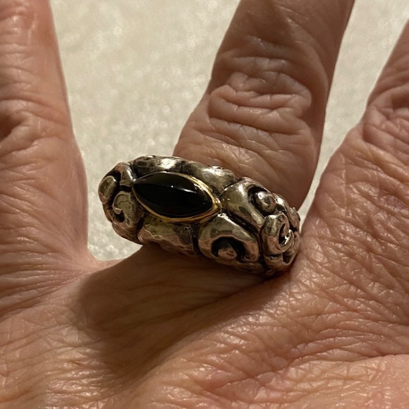 DIAN MALOUF Ring - Sterling Silver - 14K - Onyx - Size 7 - Picture 4 of 12